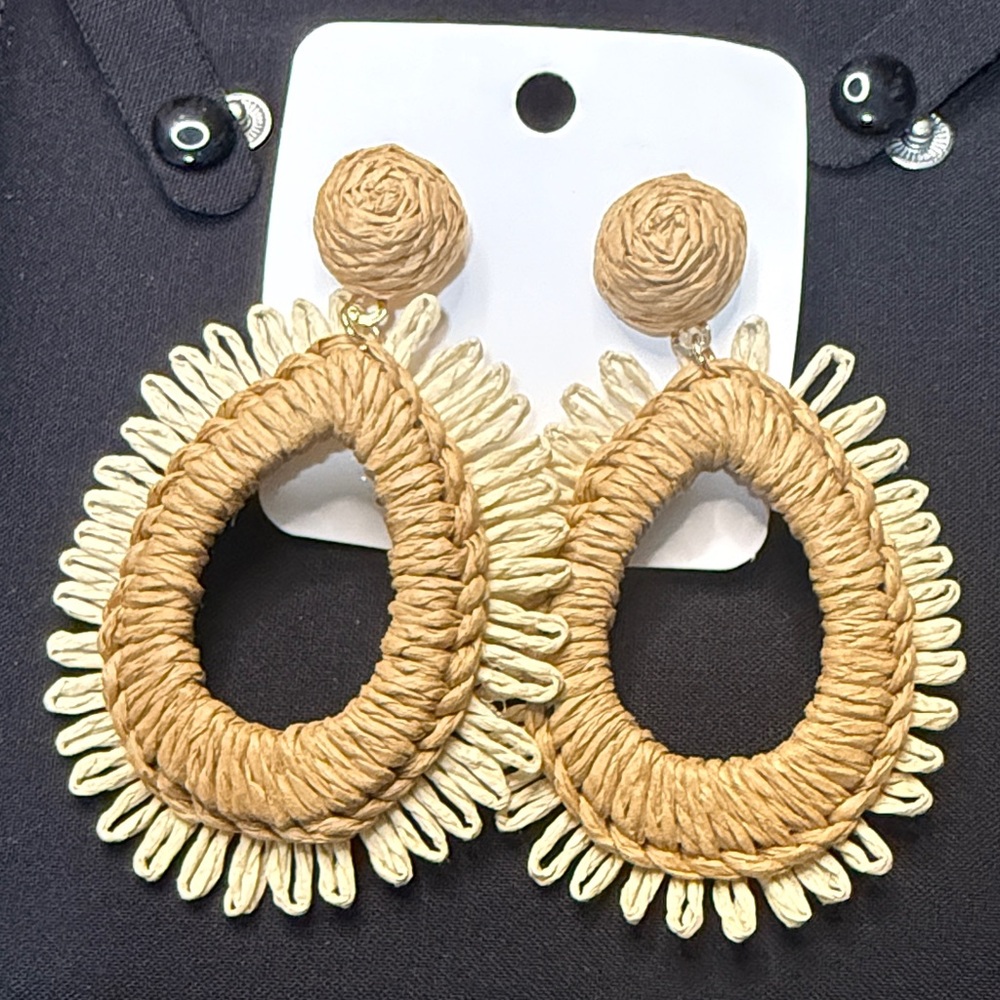 Elegant Tan and Cream Woven Earrings